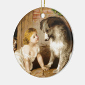 Victoriaans meisje en haar hond keramisch ornament (Links)