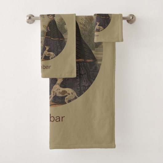 Victoriaans meisje en hond op de rol bad handdoek (Insitu)