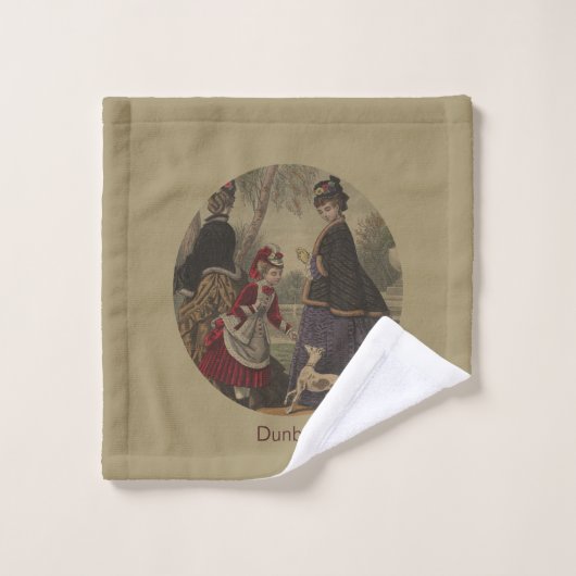 Victoriaans meisje en hond op de rol bad handdoek (Wasdoekje)