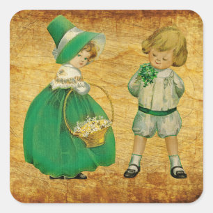 Victoriaans meisje en jongen St Patrick Vierkante Sticker