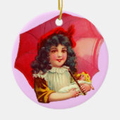 Victoriaans meisje en pop keramisch ornament (Voorkant)