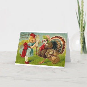 Victoriaans meisje en Turkije Thanksgiving Kaart