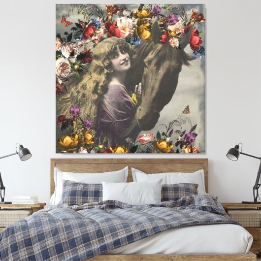 Victoriaans meisje en zwarte paarden canvas afdruk (Insitu (Slaapkamer))