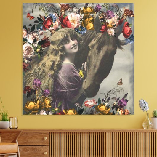 Victoriaans meisje en zwarte paarden canvas afdruk (Insitu (Woonkamer))