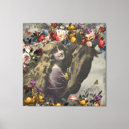Victoriaans meisje en zwarte paarden canvas afdruk