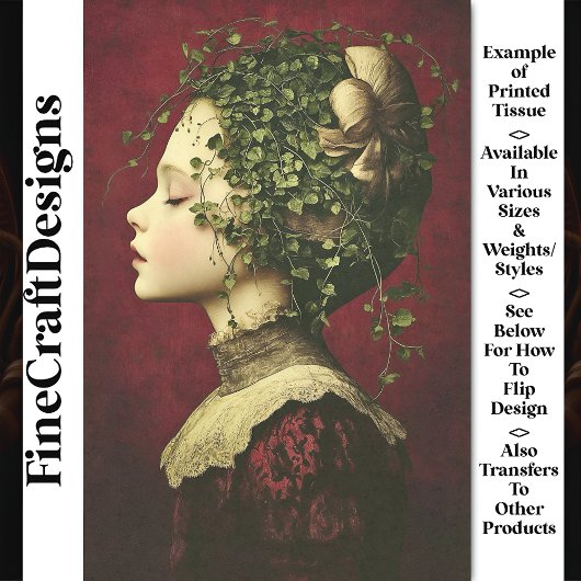 Victoriaans meisje, fluwelen jurk, wijnstokken BE4 Tissuepapier