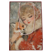  Victoriaans Meisje & Fox Kerstdecoupage Medium Cadeauzakje (Achterkant)
