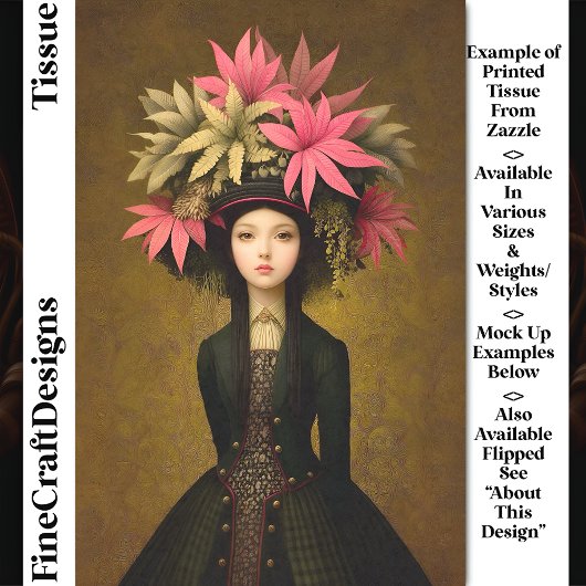 Victoriaans Meisje, Grote Bloemen Pet DK5L Decoupa Tissuepapier