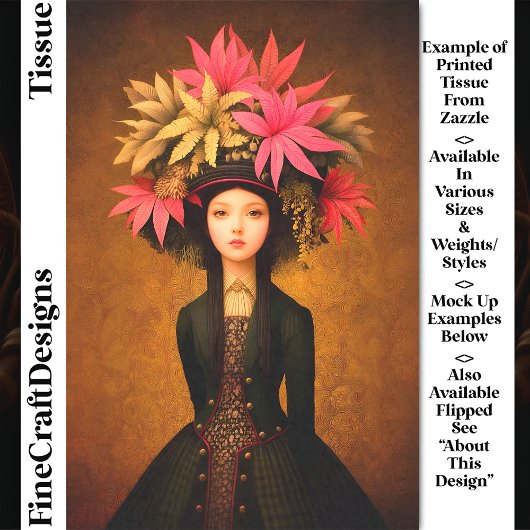 Victoriaans Meisje, Grote Bloemen Pet DK5LF Decoup Tissuepapier