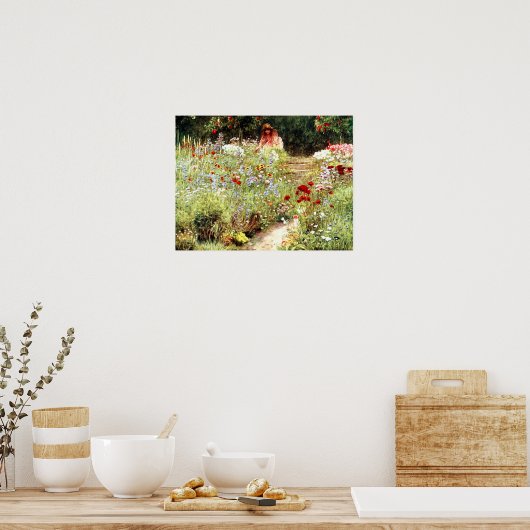 Victoriaans meisje in de Vloertuin Poster (Keuken)