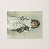  Victoriaans meisje in een nachtjapon met haar kat Legpuzzel (Horizontaal)