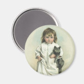 Victoriaans meisje in een nachtjapon met haar kat Magneet (Voorkant / Achterkant)