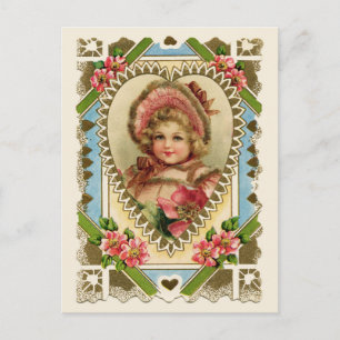 Victoriaans meisje in hartvormige lijst Vintage re Briefkaart