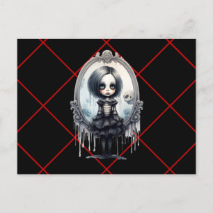 Victoriaans Meisje in  Spiegel Halloween Feestdagenkaart