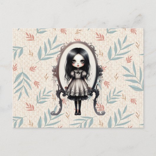 Victoriaans Meisje in  Spiegel Halloween Feestdagenkaart (Voorkant)