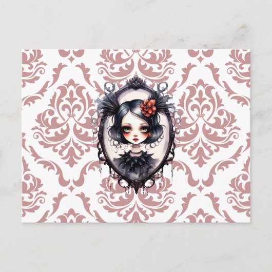 Victoriaans Meisje in  Spiegel Halloween Feestdagenkaart (Voorkant)