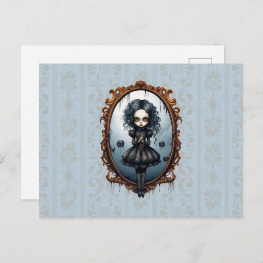 Victoriaans Meisje in Spiegel Halloween Feestdagenkaart (Voorkant / Achterkant)