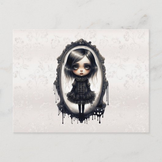 Victoriaans Meisje in  Spiegel Halloween Feestdagenkaart (Voorkant)
