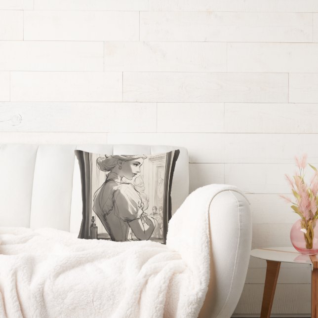 Victoriaans meisje kruist de spiegel gooien kussen (Bank)