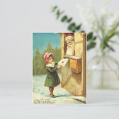Victoriaans meisje mailt haar brief naar de kerstm feestdagenkaart (Staand voorkant)