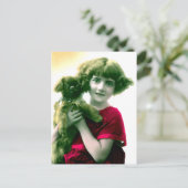 Victoriaans meisje met Briefkaart van Dog (Staand voorkant)