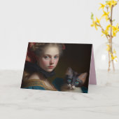 VICTORIAANS MEISJE MET CAT BIRTHDAY-WENSKAART KAART (Gele Bloem)