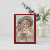 Victoriaans Meisje met de Hulst van Kerstmis Feestdagenkaart (Staand voorkant)