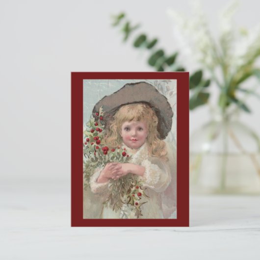 Victoriaans Meisje met de Hulst van Kerstmis Feestdagenkaart (Staand voorkant)