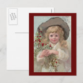 Victoriaans Meisje met de Hulst van Kerstmis Feestdagenkaart (Voorkant / Achterkant)