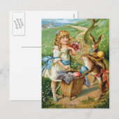 Victoriaans Meisje met de Post van Paashazen & van Feestdagenkaart (Voorkant / Achterkant)