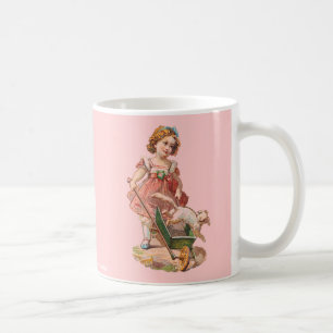 VICTORIAANS MEISJE MET DOG DRINK KUPS KOFFIEMOK