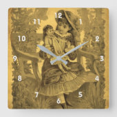  Victoriaans meisje met een dollar op een bank Vierkante Klok (Voorkant)