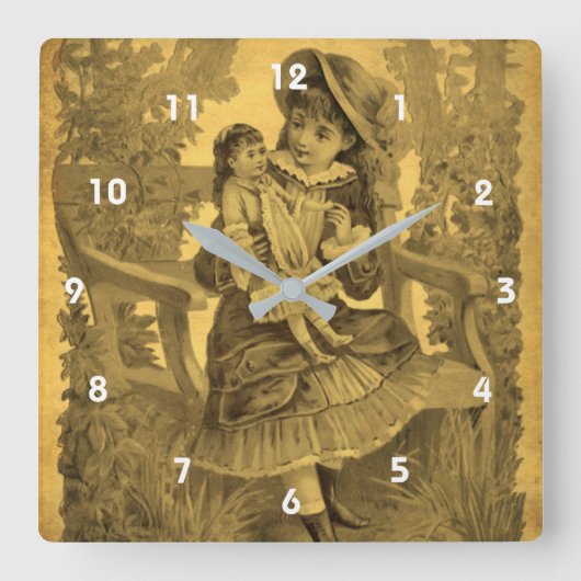 Victoriaans meisje met een dollar op een bank Vierkante Klok (Voorkant)