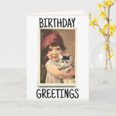 VICTORIAANS MEISJE MET KAT ANTIEKE KAArt (Gele Bloem)