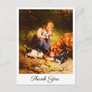 Victoriaans meisje met katjes en hond Kunst Bedank Briefkaart