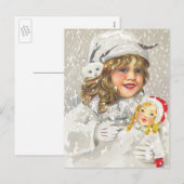 Victoriaans meisje met kerstmis met Doll in sneeuw Feestdagenkaart (Voorkant / Achterkant)