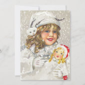 Victoriaans meisje met kerstmis met Doll in sneeuw Feestdagenkaart (Voorkant)