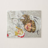 Victoriaans meisje met kerstmis met Doll in sneeuw Legpuzzel (Horizontaal)
