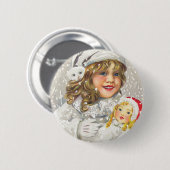 Victoriaans meisje met kerstmis met Doll in sneeuw Ronde Button 5,7 Cm (Voorkant /achterkant)