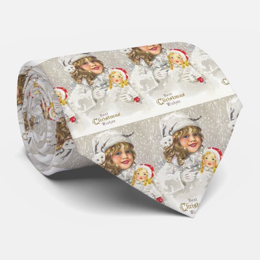 Victoriaans meisje met kerstmis met Doll in sneeuw Stropdas (Opgerold)
