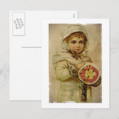 Victoriaans meisje met kerstRozen Feestdagenkaart (Voorkant / Achterkant)