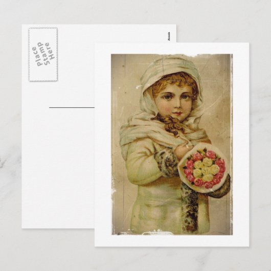 Victoriaans meisje met kerstRozen Feestdagenkaart (Voorkant / Achterkant)