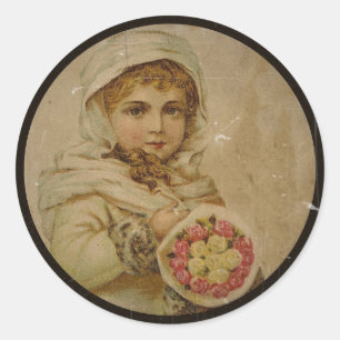 Victoriaans meisje met kerstRozen Ronde Sticker