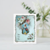  Victoriaans meisje met mand Rozen Briefkaart (Staand voorkant)