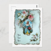  Victoriaans meisje met mand Rozen Briefkaart (Voorkant / Achterkant)