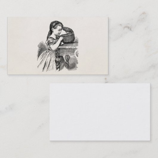  Victoriaans meisje met mand Visitekaartje (Voorkant / Achterkant)