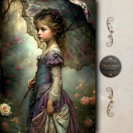 Victoriaans meisje met paraplu decoupage tissuepapier