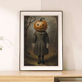 Victoriaans meisje met pompoenhoofd Halloween Wall Poster