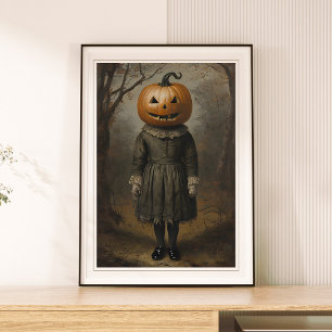 Victoriaans meisje met pompoenhoofd Halloween Wall Poster
