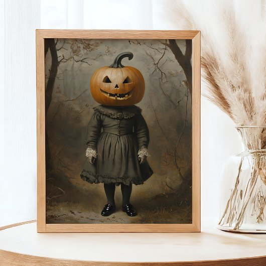 Victoriaans meisje met pompoenhoofd Halloween Wall Poster